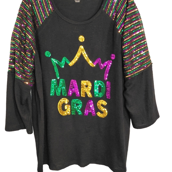 Mardi Gras Sequin Raglan Sleeve Black Sweater Size 18/20W Festival Parade - Picture 2 of 7
